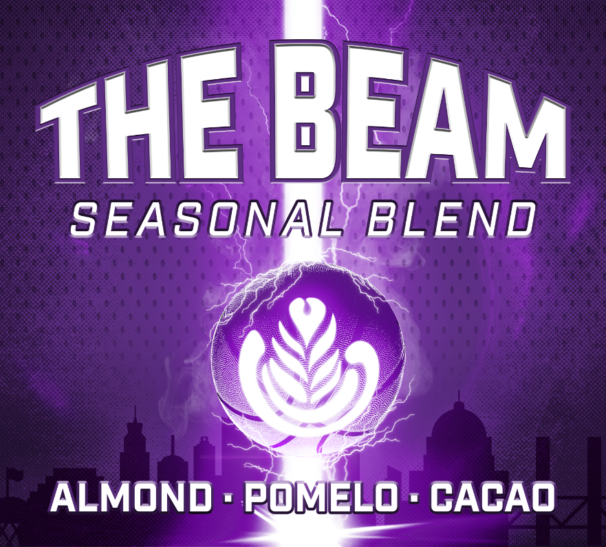 The Beam label artwork, basketball rendered as a lightning-charged orb