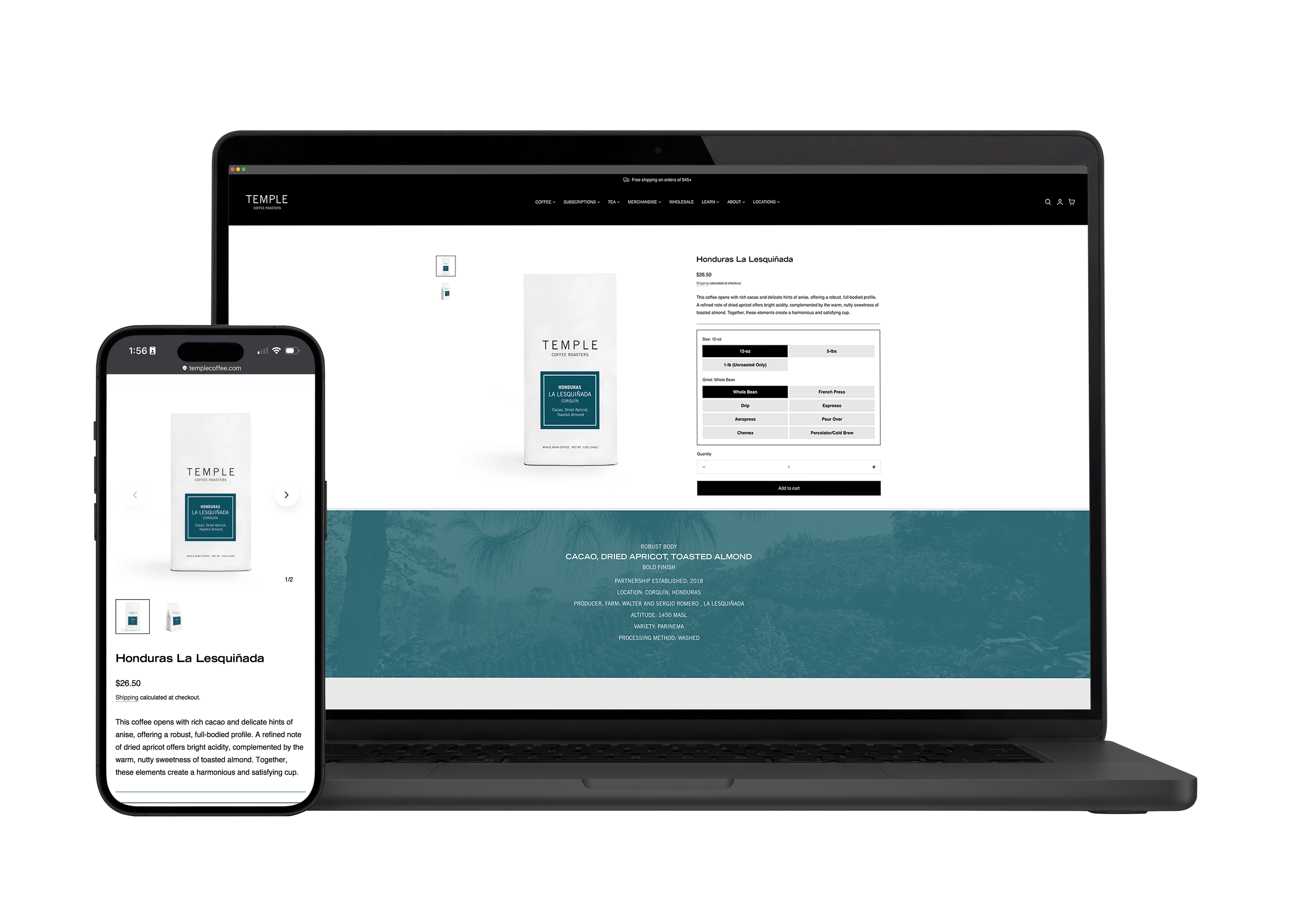 Temple Coffee Roasters mobile site